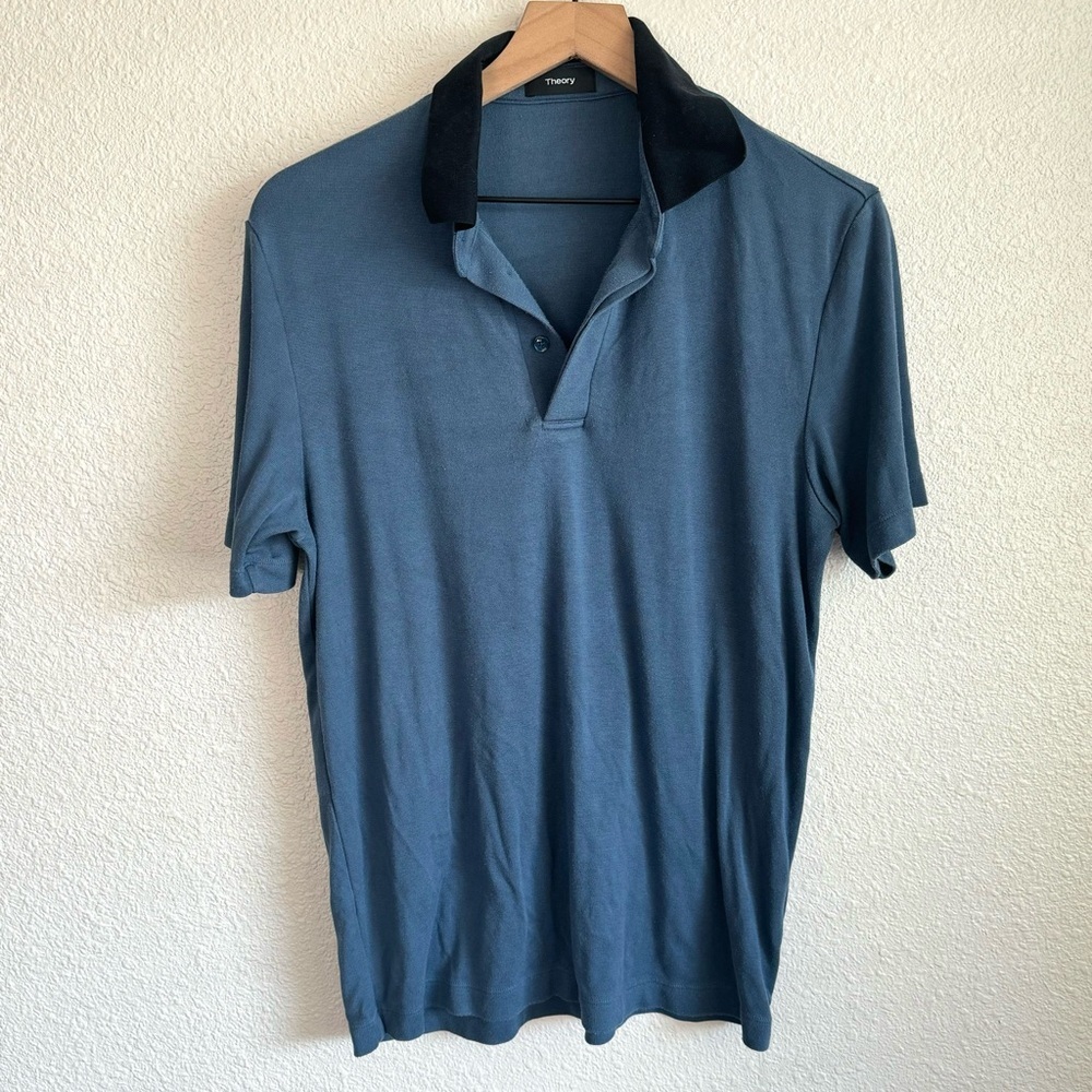 Theory Men's Small Kayser Polo Shirt in Anemone Modal Jersey Preppy Office Blue